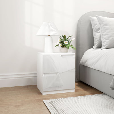 White High Gloss Bedside Table With 2 Drawers by HOMCOM