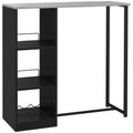 Bar Table with Storage Shelves and Wine Rack for Small Kitchens Grey Marble Black Homcom