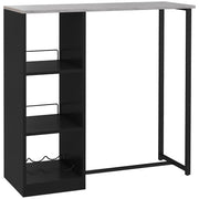 Bar Table with Storage Shelves and Wine Rack for Small Kitchens Grey Marble Black Homcom