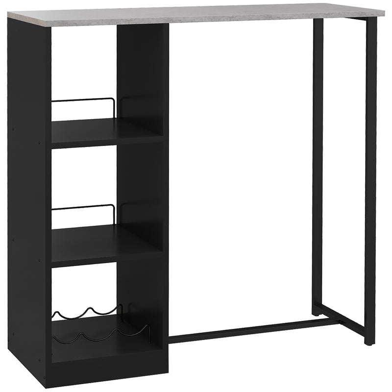 Bar Table with Storage Shelves and Wine Rack for Small Kitchens Grey Marble Black Homcom