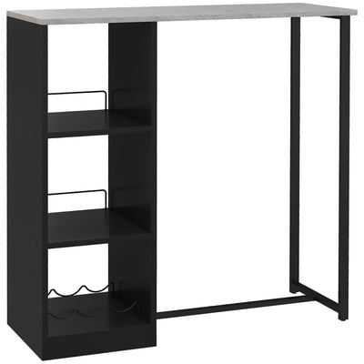 Bar Table with Storage Shelves and Wine Rack for Small Kitchens Grey Marble Black Homcom