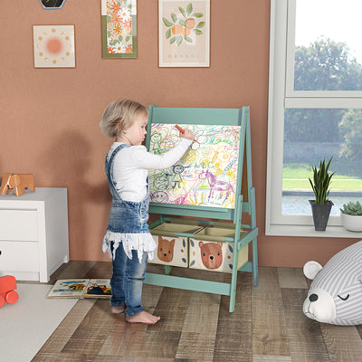 3 in 1 Kids Art Easel with Paper Roll and Storage Shelf for Drawing and Painting, Green