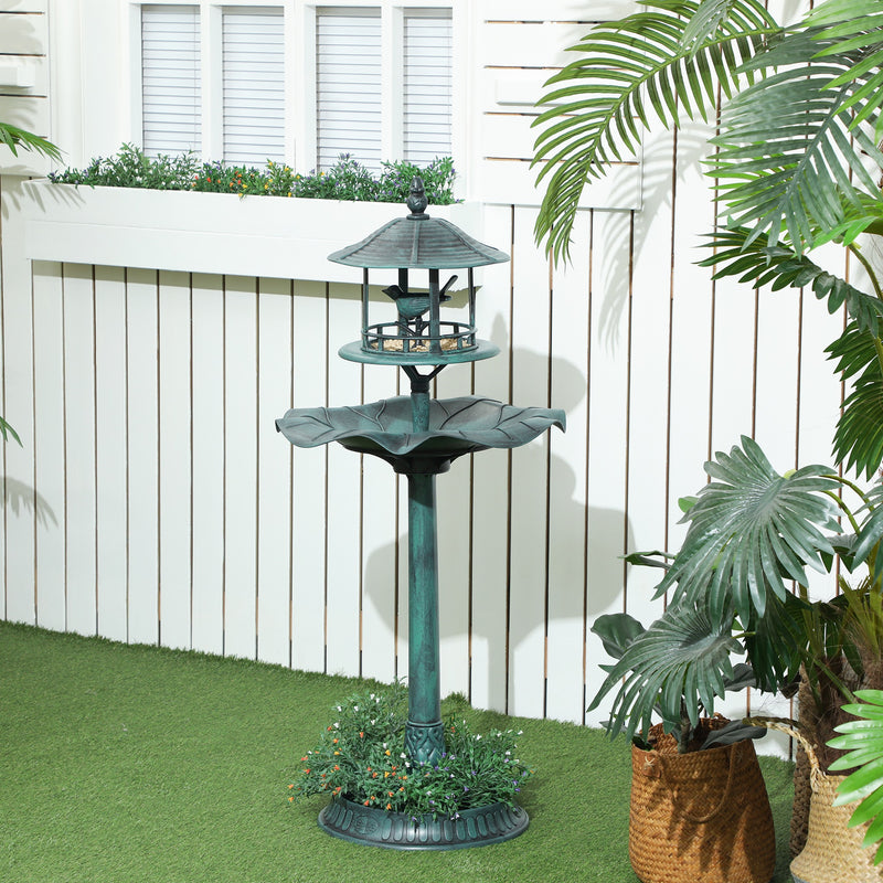 Outsunny 3-in-1 Garden Bird Bath, Freestanding Birdbath with Large Water Basin, Underneath Flower Planter, Φ50 x 113 cm, Green AOSOM