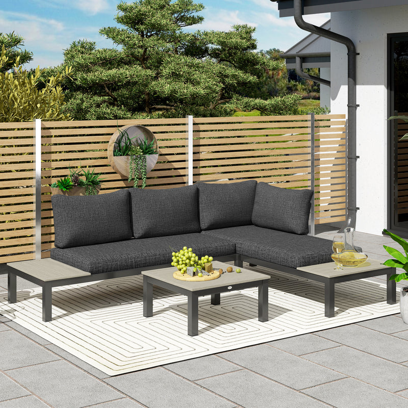 3 Piece Aluminium Garden Furniture Set with Cushions and Coffee Table Dark Grey by Outsunny