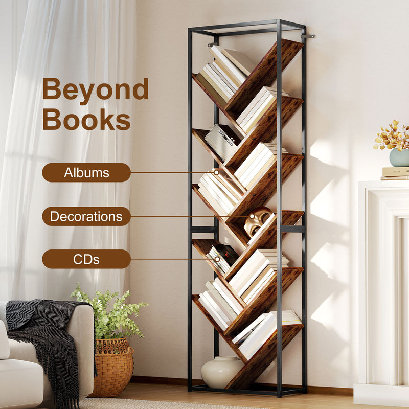 10 Shelf Industrial Bookcase With Metal Frame For Home Office Or Living Room Black Brown