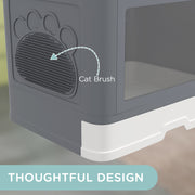 Enclosed Hooded Cat Litter Box with Drawer Scoop and Top Exit Design for Easy Cleaning, Grey