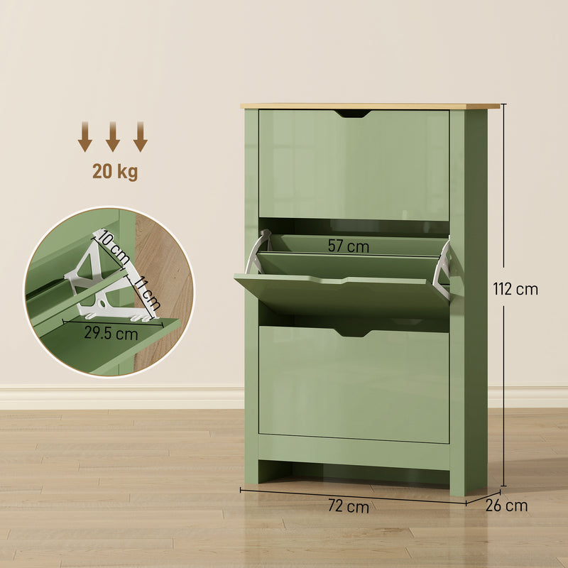 Slim Shoe Cabinet for Hallway Storage Fits 18 Pairs Easy Clean High Gloss Green AOSOM