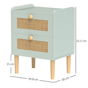 Light Blue Rattan Chest of Drawers with 2 Storage Drawers for Bedroom or Hallway