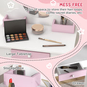 Kids Unicorn Dressing Table Set With Mirror And Stool Ideal For Bedroom Play White