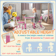3 Piece Toddler Table and Chair Set Height Adjustable for Playroom or Bedroom, Pink
