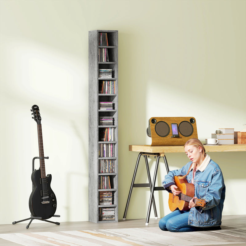 CD Storage Tower for 204 Discs Space Saving 12 Tier Unit for Organised Home Cement Grey