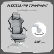 Grey Velvet Reclining Gaming Chair With Footrest And Lumbar Support For Home Office