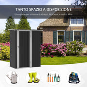 Italian-language storage panel showing the grey shed beside a house
