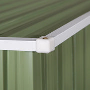Close-up of the light green roof edge corner cap