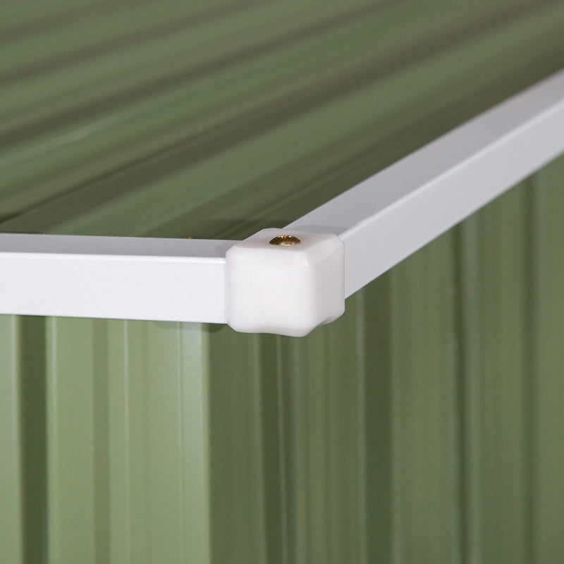Close-up of the light green roof edge corner cap