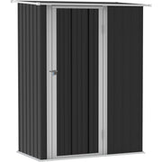 Dark grey shed studio view from the front with the door closed