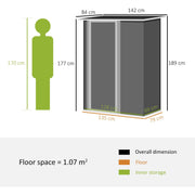 Diagram giving 1.07 square metres floor space with 142 x 84 cm overall