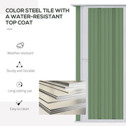 Colour steel tile panel with a water-resistant top coat, light green shed