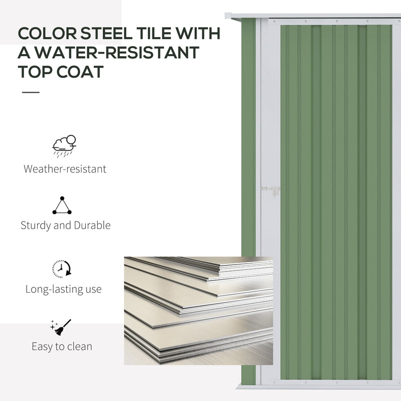 Colour steel tile panel with a water-resistant top coat, light green shed