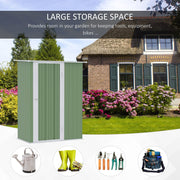 Large storage space panel with the light green shed and garden tool icons