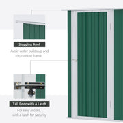 Feature panel showing the sloping roof and the tall door with a latch
