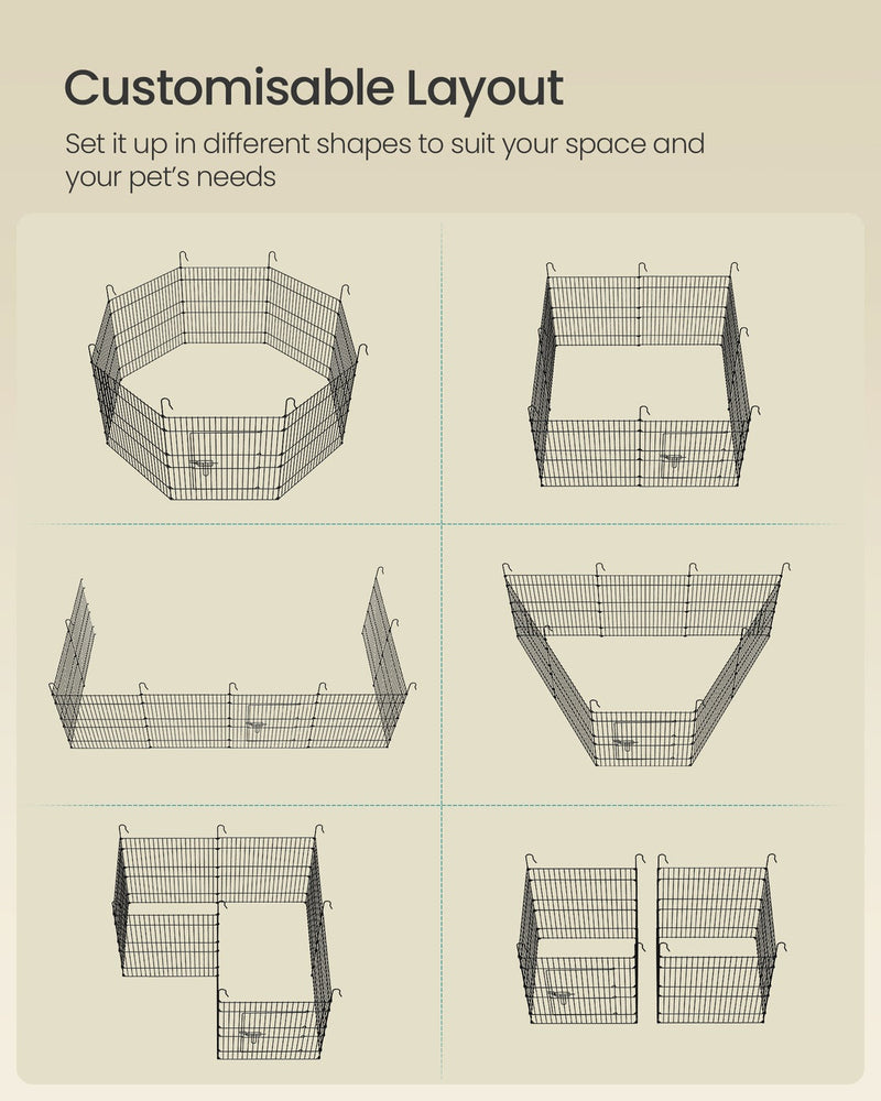 Diagram of six alternative panel layouts including square, U-shape and trapezoid configurations.