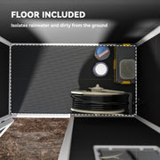 Cutaway view of the included moulded floor that isolates stored items from rainwater and ground dirt