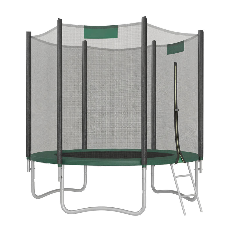 Angled studio view of the 244 cm SONGMICS trampoline with the access ladder on the right