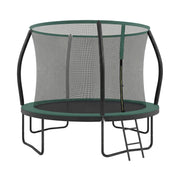 SONGMICS 305 cm outdoor trampoline in green with the safety net fitted inside the padded frame