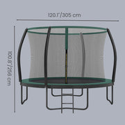 Dimensions diagram showing the trampoline measuring 305 cm across and 256 cm tall