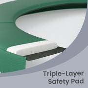 Cutaway close-up of the triple-layer safety pad showing foam beneath the green outer cover
