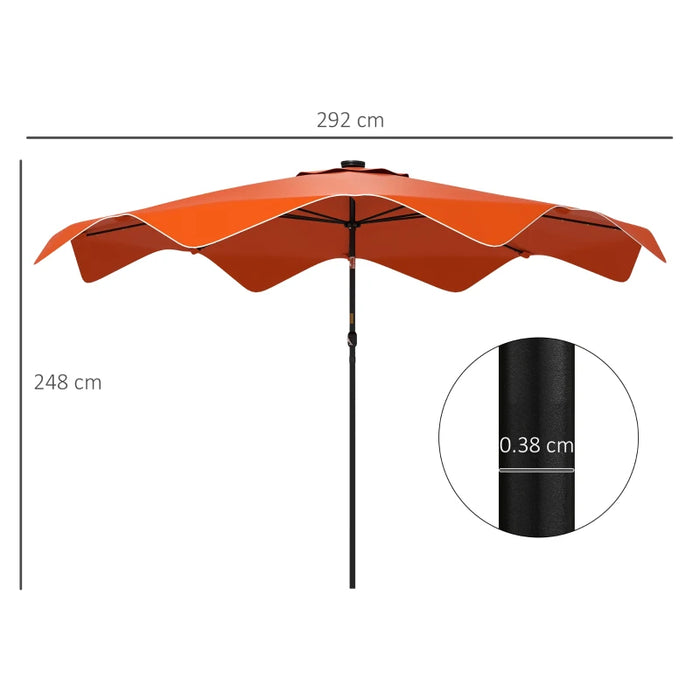 Image of an orange crank handle parasol with LED lights