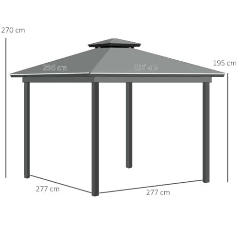 Image of an Outsunny 3m x 3m Garden Gazebo With Curtains, 2-Tier Roof, Grey