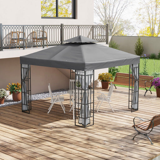 Image of an Outsunny 3x3 Metal Frame Garden Gazebo With Mosquito Nets Grey