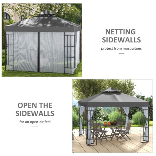 Image of an Outsunny 3x3 Metal Frame Garden Gazebo With Mosquito Nets Grey