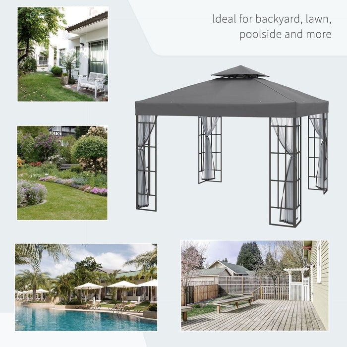 Image of an Outsunny 3x3 Metal Frame Garden Gazebo With Mosquito Nets Grey