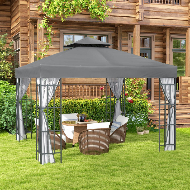 Image of an Outsunny 3x3 Metal Frame Garden Gazebo With Mosquito Nets Grey