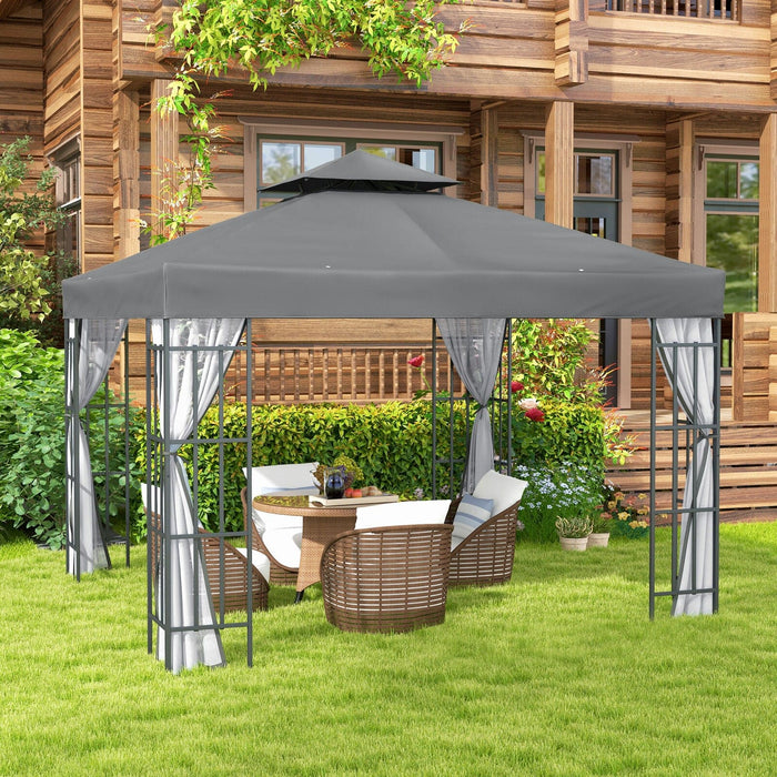 Image of an Outsunny 3x3 Metal Frame Garden Gazebo With Mosquito Nets Grey