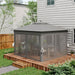 Image of an Outsunny 3x3m Pop Up Garden Gazebo On a Deck With LED Lights, Nets, 2-Tier Roof, Grey 