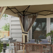 image of an Outsunny 3x3m Pop Up Gazebo on a deck With LED Lights, Nets, 2-Tier Roof, Khaki