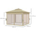 image of an Outsunny 3x3m Pop Up Gazebo With LED Lights, Nets, 2-Tier Roof, Khaki
