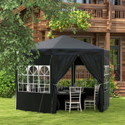 Image of an Outsunny 4m Hexagon Gazebo With Sides, Black