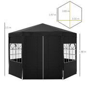 Image of an Outsunny 4m Hexagon Gazebo With Sides, Black