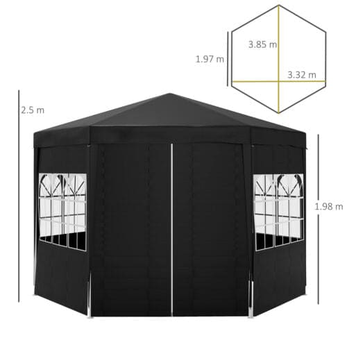 Image of an Outsunny 4m Hexagon Gazebo With Sides, Black