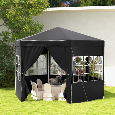 Image of an Outsunny 4m Hexagon Gazebo With Sides, Black