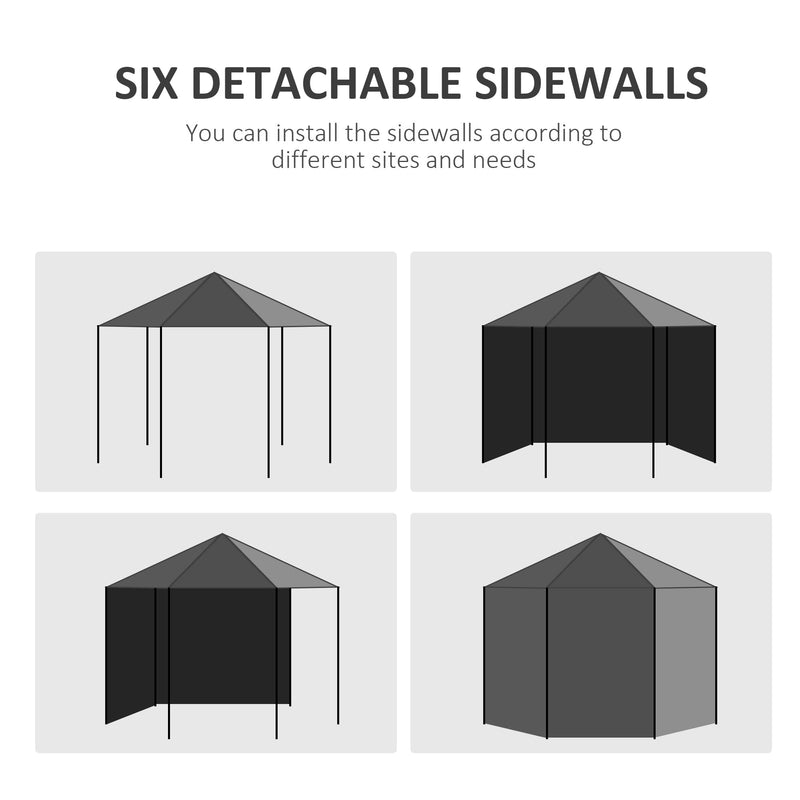 Image of an Outsunny 4m Hexagon Gazebo With Sides, Black