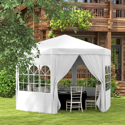 Image of an Outsunny 4m Hexagon Gazebo With Sides, White