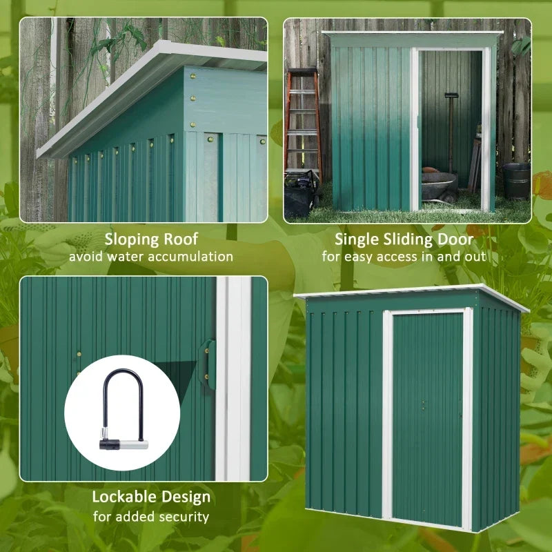 Four-panel feature graphic covering the sloping roof, single sliding door and lockable design