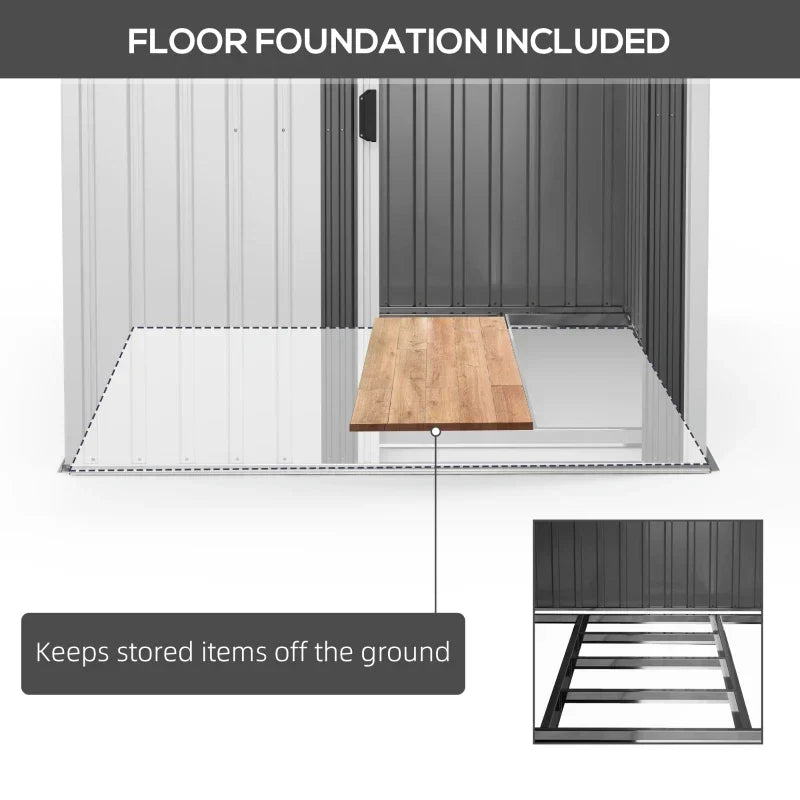 Floor foundation panel showing the included steel base frame that keeps stored items off the ground