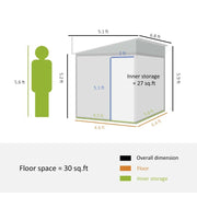 Dimension diagram showing the shed 154 cm wide, 206.5 cm deep and 181 cm sloping down to 160 cm
